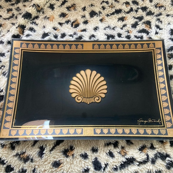 Orig. neoclassical Georges Briard 22k gold/black MCM glass snack tray - Picture 2 of 7